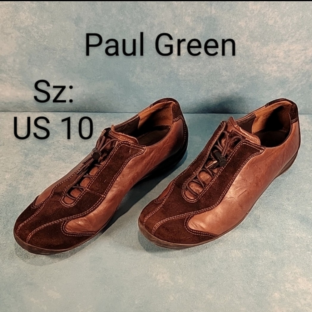 Women's Paul Green EUC Brown Leather/Suede Lace Up Loafers w/ Elastic Ties